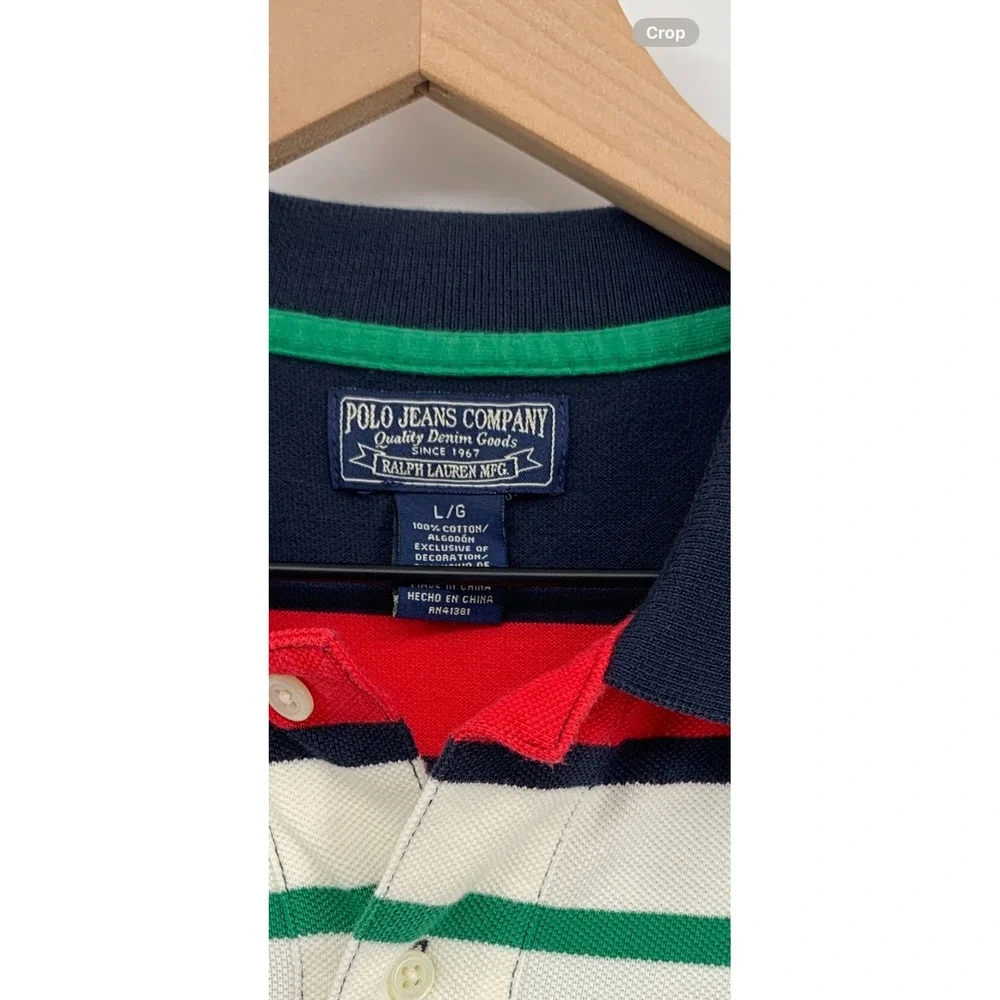 Vintage Ralph Lauren Polo Shirt Mens Large Blue Red Striped 67 Colorful Preppy
